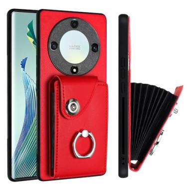 Imagem de Estojos protetores flip Compatível com capa carteira Huawei Honor X9A/MAGIC5 Lite com suporte para cartão, capa à prova de choque com botão magnético de couro PU + capa protetora com suporte para dedo