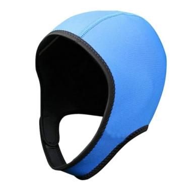 Imagem de Tachiuwa Capuz de mergulho chapéu de natação neoprene wetsuit capuz adulto com cinta de queixo touca de natação térmica surf capuz para canoa caiaque, azul
