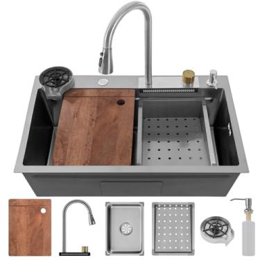 Imagem de Cuba Cozinha Gourmet Com Acessórios Cesto Escorredor Cuba Gourmet Com Torneira Flexível Ducha Lava Copos Tabua Cesto Escorredor Bandeja para Descongelar Alimentos (Prata)