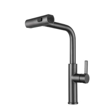 Imagem de 4 modos cachoeira torneira da cozinha fluxo de aço inoxidável quente e frio único furo deck montado pia água lavagem, arma cinza f, 1