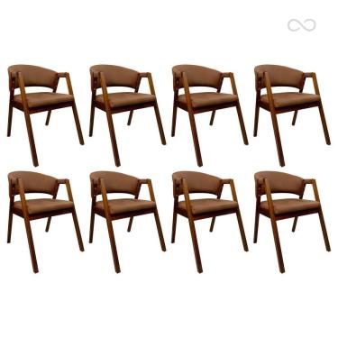 Imagem de Kit 8 Cadeiras de Jantar com Braço Madeira Estofada Marrom Claro Ravena CCS