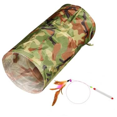 Imagem de iCAGY Túnel para gatos interativos em ambientes internos, brinquedos de túnel de coelho, túneis de brinquedo para gatos, gatinhos, coelhos, filhotes, dobras, camuflagem, verde, 50,8 cm
