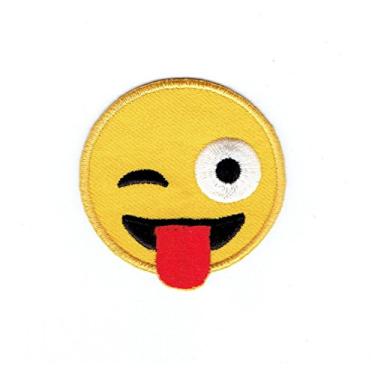 Imagem de Emoji de rosto sorridente piscando com língua - aplique de ferro - Remendo bordado