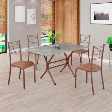 Imagem de Conjunto Sala de Jantar Mesa Retangular 120x75cm Tampo Granito Topázio 4 Cadeiras Paraty Marrom