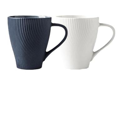 Imagem de MOooy Caneca de café de cerâmica, xícara de chá para escritório e casa, 355 ml, lavável na lava-louças e no micro-ondas (azul escuro e branco, 301-400 ml)