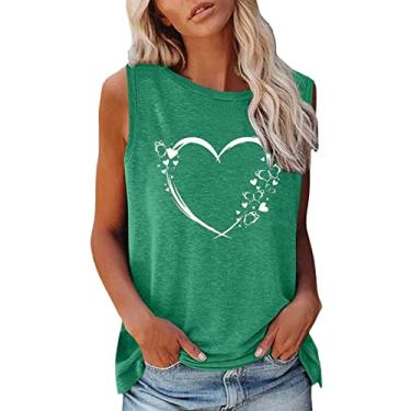Imagem de PKDong Camiseta regata feminina sem mangas com estampa de coração, gola redonda, girassol, grafite, regata feminina, sem mangas, Verde, GG