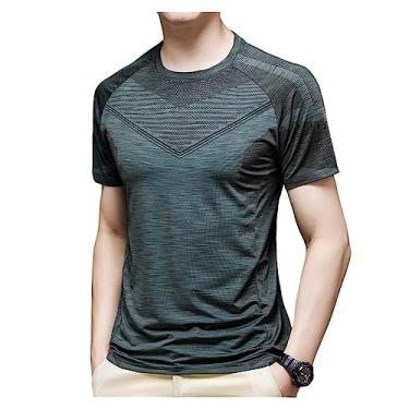 Imagem de Camiseta masculina atlética de manga curta, caimento solto, gola redonda, lisa, alta elasticidade, macia, Cor 3, M