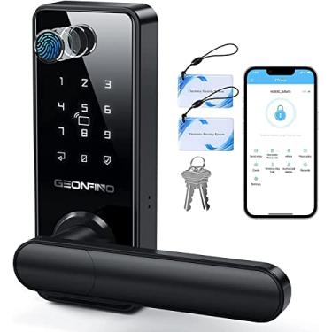 Imagem de Fechadura de porta com impressão digital, fechadura 6 em 1 sem chave com alça, teclado sensível ao toque, aplicativo Bluetooth, trava automática, IP65 fechadura eletrônica digital inteligente para porta da frente, casa