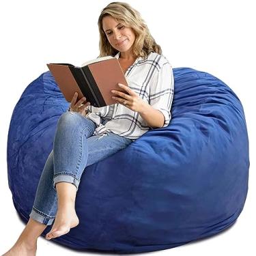 Imagem de SEASXOLTE Cadeira Bean Bag de 1,8 m, preenchida com espuma de memória, capa de veludo removível, cadeiras gigantes para adultos e adolescentes, poltrona redonda para sala de estar, quarto e sala de