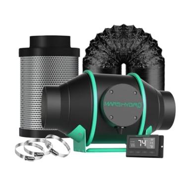 Imagem de Kit Grow Mars Hydro de Exaustor Axial e Filtro de Carvão Ativado 100mm ultra silencioso (26.8dB) com vazão de ar de 348 m3/h e Controlador Automático de umidade, Temperatura, dutos e conexões