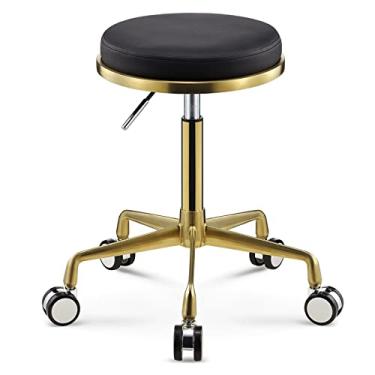 Imagem de 7HAHA3 Banco giratório resistente com revestimento de titânio com barra de base dourada cadeira de beleza para escritório, barbeiro, cozinha, preto, B