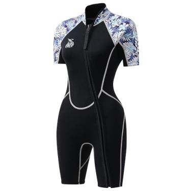 Imagem de Roupa de mergulho feminina Shorty de 3 mm - Roupa de mergulho de neoprene com zíper frontal, pele de mergulho, roupa de banho de uma peça, secagem rápida, proteção contra erupções de corpo inteiro