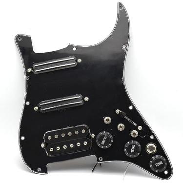 Imagem de Humbucker Electric Guitar Pickguard Pickup with Singlecut Wiring Loaded Prewired Pickguard SSH Guitar Pickguard Swith Control Scratchplate Assembly for Fender Strat Guitar (Right Hand-Black-Black)