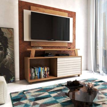 Imagem de Rack com Painel para TV Até 50 Polegadas Orlando 1 Porta de Correr Canelato 3d - Panorama Móveis