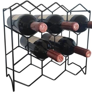Imagem de Adega De Mesa Bancada Vinho Garrafa Champanhe Colméia 8 Garrafas Acabamento Preto Bar C...