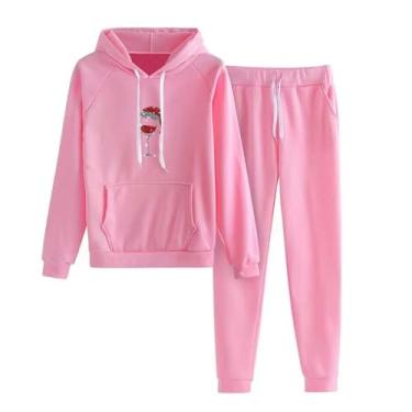 Imagem de JMMSlmax Conjunto de moletom feminino de duas peças, pulôver de manga comprida, blusa e calça para treino atlético, A3 - rosa, XX-Large