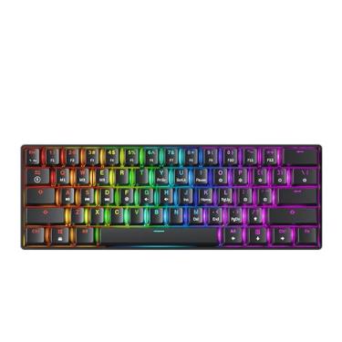 Imagem de GK61 Teclado mecânico para jogos – 61 teclas multicoloridas RGB iluminado por LED retroiluminado com fio programável para PC/Mac Gamer (Gateron amarelo ótico, preto)