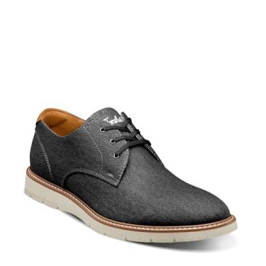 Imagem de Florsheim Sapato Oxford masculino Vibe Canvas Plain Toe, Lona preta/conhaque liso com sola branca, 8 Wide