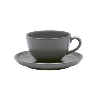 Imagem de Xícara Para Chá Com Pires Em Cerâmica Flat Gray 200ml Oxford