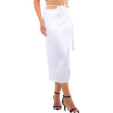 Imagem de Saia Onça Preta Midi Com Fenda VE24 Branco Feminino-Feminino