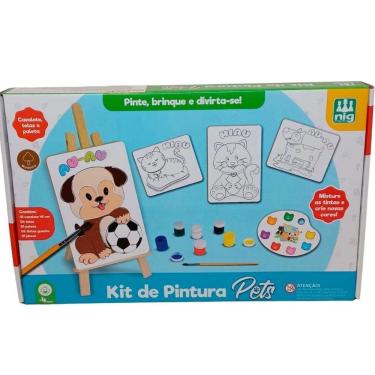 Imagem de Brinquedo Kit Pintura Infantil Madeira Pets Com Tinta Pincel e Cavalete 45cm Nig