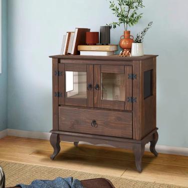 Imagem de Aparador Rústico Madeira Maciça 2 Portas Vidro Lateral Imbuia D120VL Shop JM