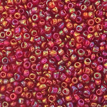 Imagem de Contas de semente de vidro tchecas vermelhas-fúcsia iridescente Tamanho: 11/0 50 g / 1,76 oz