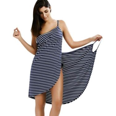 Imagem de toalha de banhoToalha têxtil para casa plus size feminina robe de banho saia de toalha listrada de secagem rápida praia spa pijama mágico para dormir, azul marinho, XX-Grande