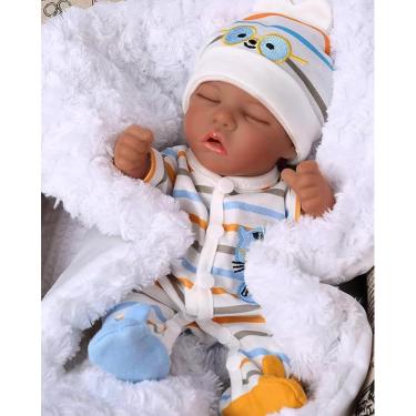 Imagem de SHENGX Bebe Reborn Realista,30cm/12" Silicone Realista Bebe Reborn Realista Recem Nascido,Os Olhos Da Boneca EstãO Fechados Sem Piscar,Vem Com AcessóRios Para Mamadeira e Bico,Menino_Silicone