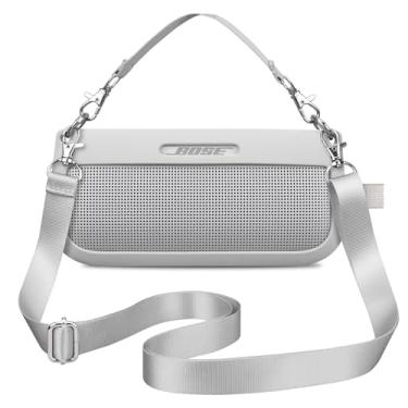 Imagem de BOVKE Capa de silicone compatível com alto-falante portátil Bose SoundLink Flex Bluetooth, capa protetora de silicone macia para alto-falante sem fio Bose SoundLink Flex com 2 tiras, cinza