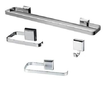 Imagem de Kit Acessórios Para Banheiro Luxo 4 Peças Inox Duplo - JGC COMERCIAL