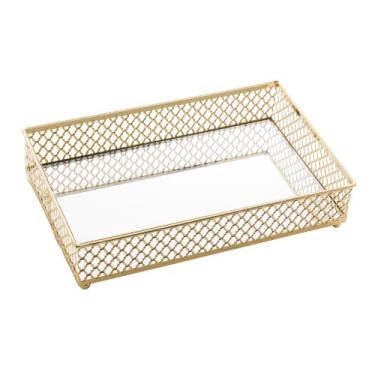 Imagem de Bandeja Decorativa Dourada Com Espelho Florence Fineza