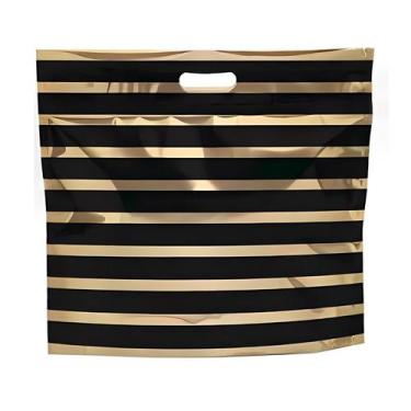 Imagem de Sacola Metalizada com Zip - 46x43x5cm - Listrado Preto/Dourado - 1 uni