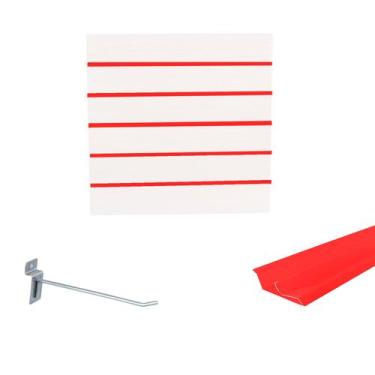 Imagem de Painel Canaletado Branco em Mdf 0,61 x 0,61m com Perfil Pvc Vermelho e