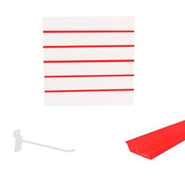 Imagem de Painel Canaletado Branco em Mdf 0,61 x 0,61m com Perfil Pvc Vermelho e