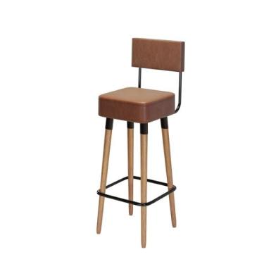 Imagem de Banqueta Banco Alto Barcelona Couro Café Bar Cozinha Pés Madeira Ms De