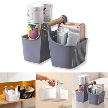 Imagem de Boxonly Suporte de chuveiro portátil com alça de bambu - cesta organizadora dividida para produtos de higiene pessoal, maquiagem e joias - perfeito para banheiro, dormitório, prateleira e armário -