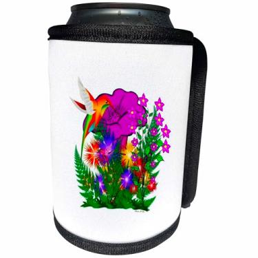 Imagem de 3dRose Embalagem de garrafa de refrigerador de lata, 26,5 cm por 11,4 cm, flor rosa, samambaias e beija-flores