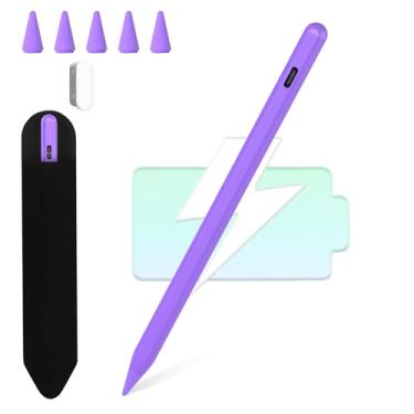Imagem de iPad Pencil, caneta Stylus para iPad 9ª 10ª geração com rejeição de palma, carregamento rápido para iPad 10/9/8/7/6ª geração, iPad Air 5/4/3, iPad Pro 11/32.8 cm (2018-2022), iPad Mini 5/6 (roxo)