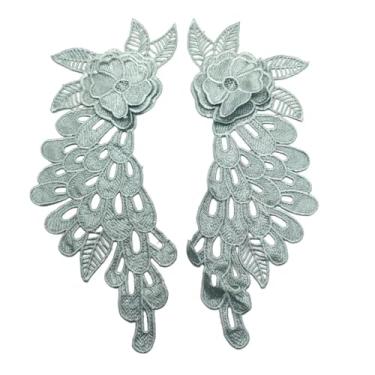 Imagem de Lmlliang 1 par de apliques de renda de flores bordadas turquesa para costurar, artesanato, vestido de casamento, acessórios de roupas 12 x 12 cm