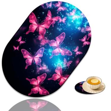 Imagem de Combinação de mousepad e porta-copos da moda, mousepad para jogos, para laptops de escritório, mouse sem fio, mouse pad de borracha antiderrapante, mouse pad de computador de mesa, borboleta rosa