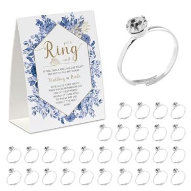 Imagem de Jogo Put A Ring on It (50 anéis com um sinal), jogo Don't Say Wedding or Bride, divertido jogo de chá de panela, decoração de chá de panela, moldura geométrica azul floral-JZDS06