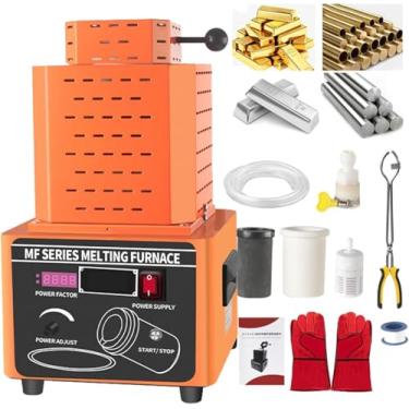 Imagem de Forno de fusão de ouro de 5000 W, máquina de fundição de metal digital atualizada de 1600 ℃ / 2912 ℉ com cadinho de grafite de 1/2/3 kg, tempo de fundição de 3 a 5 minutos, fundição para our