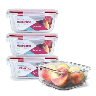 Imagem de Conjunto 4 Pote Vidro Hermético Marmita Tampa Plástico 800ml - U4home,