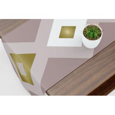 Imagem de Caminho De Mesa Trilho Geométrico Rosa, Dourado e Branco - Core Decore