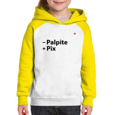 Imagem de Moletom Infantil Menos Palpite Mais Pix - Foca na Moda, Branco, Amarel