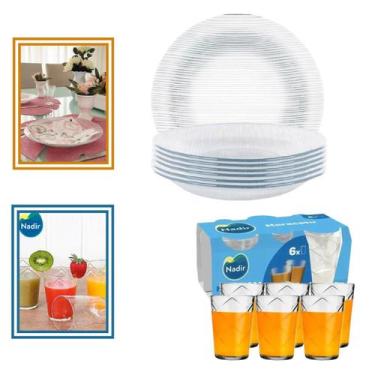 Imagem de Jogo 6 Pratos Fundo Duralex + 6 Copos De Vidro 265ml - NADIR FIGUEIRED