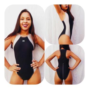 Imagem de Maiô ziper Preto det. Cirrê para natação ou hidroginástica Hidromania 