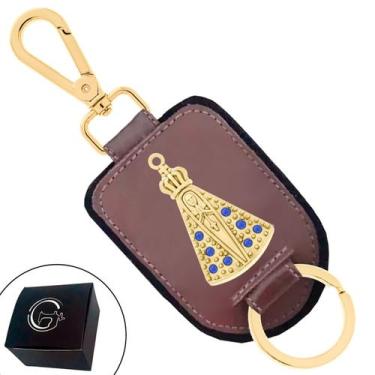 Imagem de Chaveiro de Couro Nossa Senhora da Aparecida com Pedra Zircônia Banhad