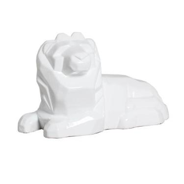 Imagem de Estatueta Leão Deitado em Cerâmica Decorativo Home Branco Brilho - Sar